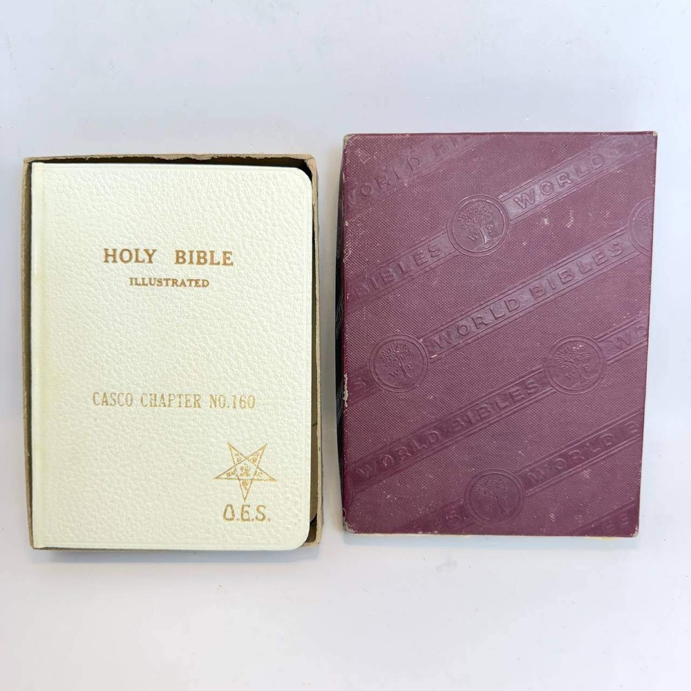 Vintage 1954 OES Holy Bible World Publishing Casco Chapter 160 KJV White Boxed